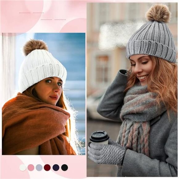 12 Pcs Knitted Beanie Hat Glove Set 6 Pcs Knit Skull Cap, 6 Pairs Gloves main image 5